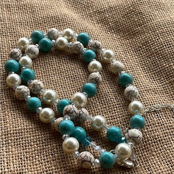 Turquoise necklace Adjustable with crystals extender New - Picture 4 of 10